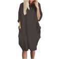 thumbnail image 1 of Pompotops Robe Ample pour Femmes avec Poches, Col pour Dames, Hauts Longs Décontractés, Robe Grande Taille en Solde, 1 of 4