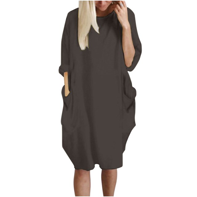 Pompotops Robe Ample pour Femmes avec Poches, Col pour Dames, Hauts Longs Décontractés, Robe Grande Taille en Solde