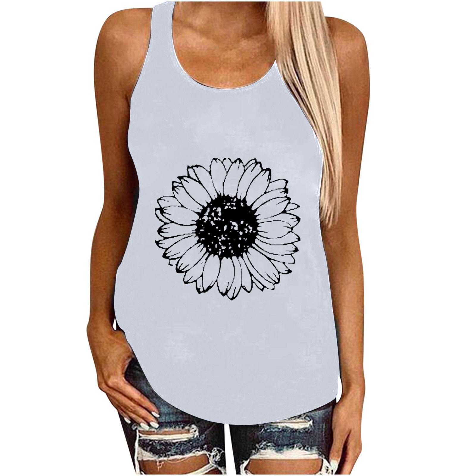 Cameland Débardeur à Imprimé Amusant pour Femme, Coupe Ajustée, Col Rond, Sans Manches, Tunique, T-Shirt, Hauts