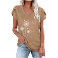 thumbnail image 2 of CHUANK Hauts pour Femmes en Solde à Moins de 10$ Hauts Décontractés Printemps Été Manches Longues en Coton Lin Imprimé Graphique Pissenlit Col Rond Blouses Vintage Grande Taille, 2 of 4