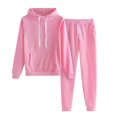 thumbnail image 1 of 2 Piece Sweatsuits for Womens Clearance Solid Color Pocket Drawstring Pullover Sweatpant Set Lounge Tracksuit Casual Plus Size Lightweight Loose Ladies Outfits Fall Winter 2023 Black L, 1 of 5
