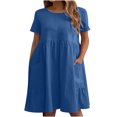 thumbnail image 2 of Robes d'Été Grande Taille pour Femmes 2024 Décontractées Aguichant à Col Rond Unies à Manches Courtes avec Poches Robe Économisez jusqu'à 65 % de Rabais!, 2 of 6