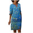 thumbnail image 2 of Robes pour Femmes 2024 Été Surdimensionnée Décontractée Ample Coton Lin Manches Courtes Col Rond Robe Manches Courtes Col Rond Robe Rabais de 50 % Liquidation!, 2 of 5