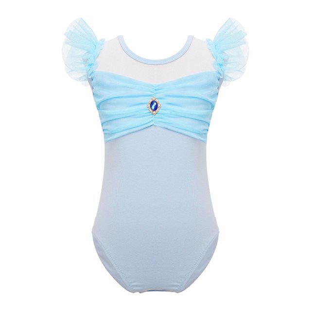 CHUANK Kids Girls Ballet Dance Gymnastics Leotard Tutu Ruffle Sleeve Ruched Mesh Bodysuit Ballerina Dancing Class Performance Dancewear