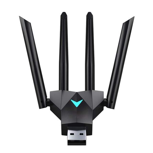 axGear USB 3.0 Adaptateur de Réseau WiFi Sans Fil Double Bande 1300 Mbps 2,4G 5GHz avec Technologie MU-MIMO et Quatre Antennes 5dBi à Haut Gain pour une transmission et une Réception de signal Robustes. l'Adaptateur Prend en Charge les Connexions Double Bande avec des Vitesses jusqu'à 1300 Mbps, Incluant 2,4 GHz à 400 Mbps et 5 GHz à 867 Mbps. Il Présente une interface USB 3.0 pour un Transfert de Données Plus Rapide et Est