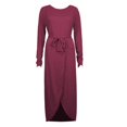 thumbnail image 3 of cfhntfmh Robes de Cocktail pour Femmes Automne Confortables Col Rond Manches Longues Longue Robe Maxi Douce Aguichant Ceinturée Fente Latérale Robe de Soirée, 3 of 3