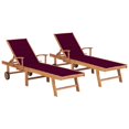 thumbnail image 1 of vidaXL Chaises Longues 2 Pcs avec Coussin Rouge Vin en Bois de Teck Massif, 1 of 5