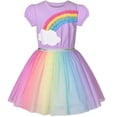 thumbnail image 1 of Girls Dress Purple Short Sleeve Rainbow Tulle Skirt Birthday Party 4 Years, 1 of 6