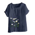 thumbnail image 4 of Cameland Hauts pour Femmes Col Rond Manches Courtes Imprimé Floral Chemise Ample, 4 of 5