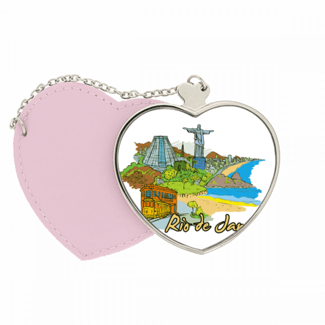 Hand-painted Brazil Rio De Janeiro Mirror Travel Purse Makeup Heart Pink