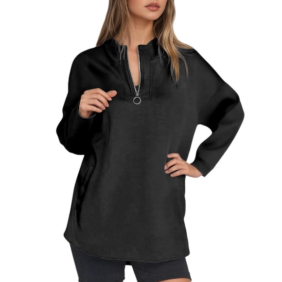 Casual Sweaters for Women for Fall Women S Sweat Shirts Tunic Hoodie Hoodies Long Sleeve Splice 3 Color Hooded Sweatshirt Long Fashion Sweater ’ s Fall/ Winter Half Zip Hoodie Black