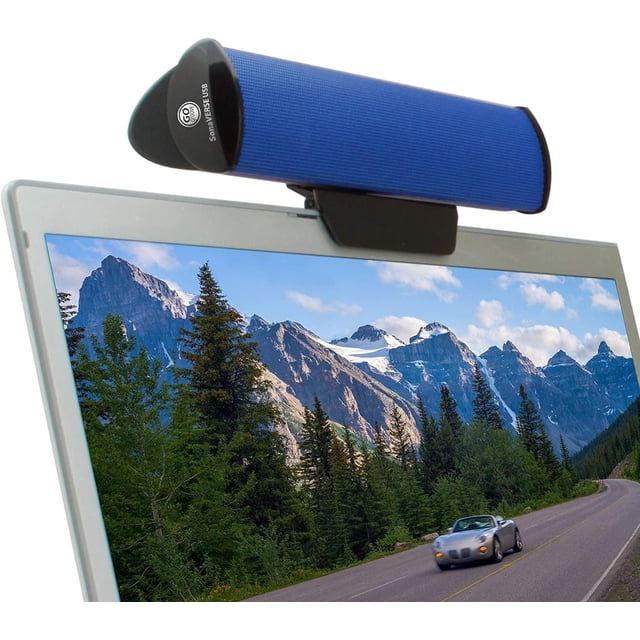 GOgroove SonaVERSE USB Speakers for Laptop Computer - USB Powered Mini Sound Bar with Clip-On Portable External Speaker Design for Monitor, One Cable for Digital Audio Input and Power (Blue)