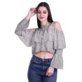 thumbnail image 2 of Moomaya Button Front Cold Shoulder Top Printed  Casual Loose Blouse Short Top, 2 of 4