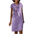 thumbnail image 1 of Robe d'Été pour Femmes 2024 Mode Grande Taille Col Rond à Nouer Manches Courtes Couleur Coton Robe en Coton et Lin Robe Longueur Genou avec Manches Courtes et Col Ras du Cou Rabais de 50 % Liquidation!, 1 of 5