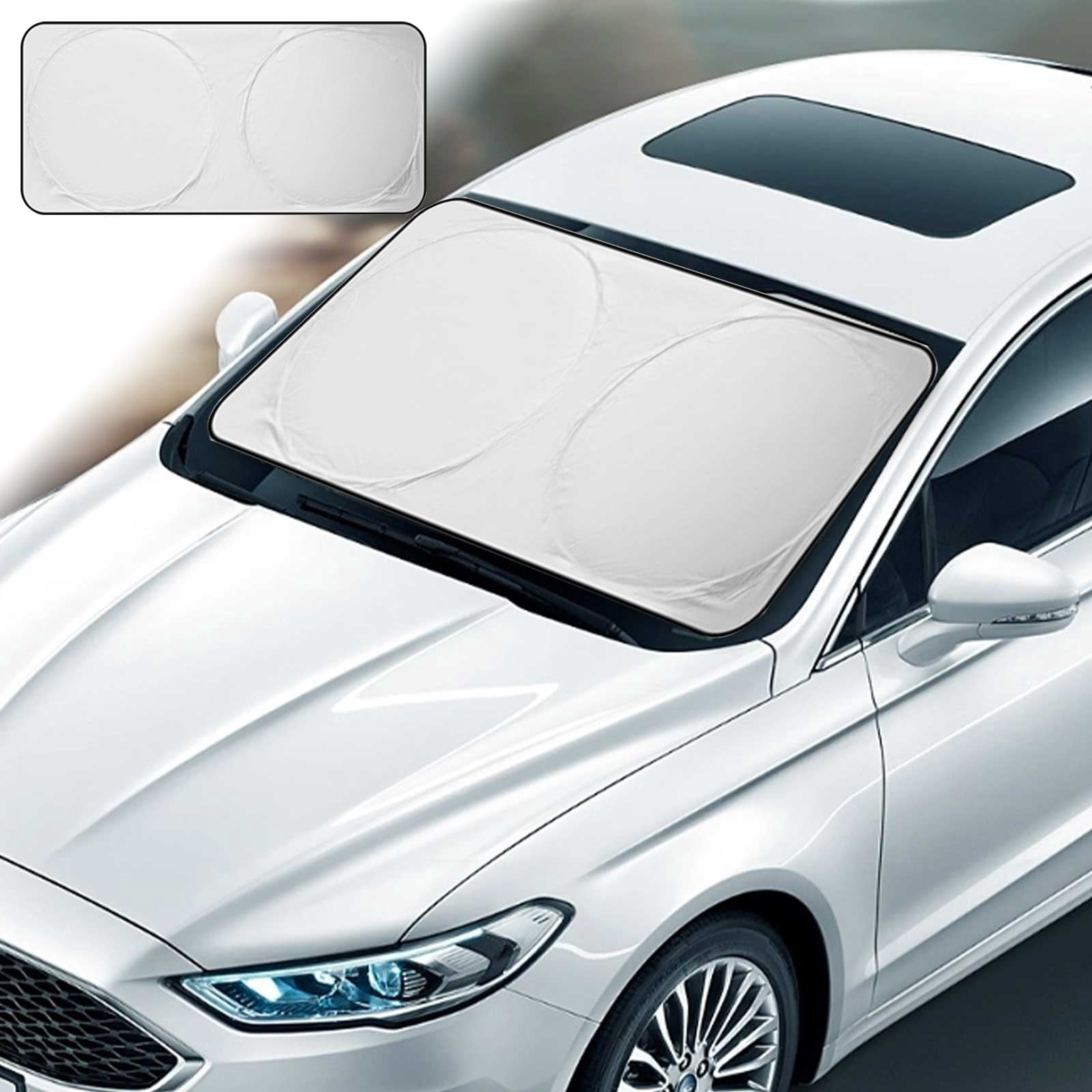 COFEST Silver Coated High-Density Cloth Car Sunshade - Compact, Reflective, and Easy to Use for Effective Summer Interior Cooling Silver