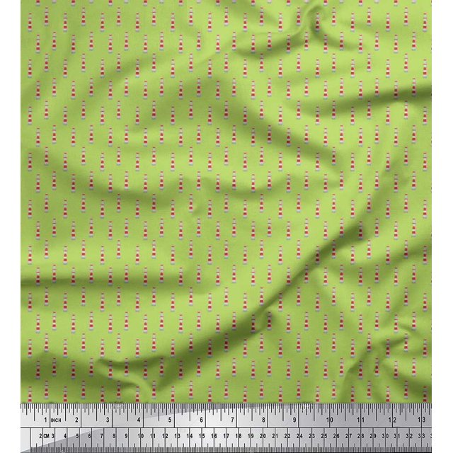 Soimoi Green Rayon Crepe Fabric Lighthouse Nautical Print Fabric by Yard 46 Inch Wide
