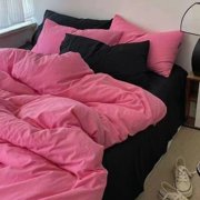 Queen Size Duvet Cover with Rose Letter Tapestries - Style Coréen, 70gsm Polyester, 4 Pieces, 1 Drap, 180x220cm, 4pcs, 12kg
