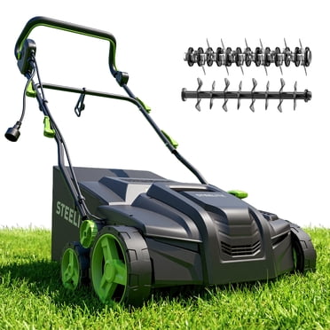 Steelite 2-in-1 Electric Dethatcher and Scarifier,16-Inch 15-Amp Corded Electric Dethatcher with Removable 8-Gallon Collection Bag,for Grass Garden Yard