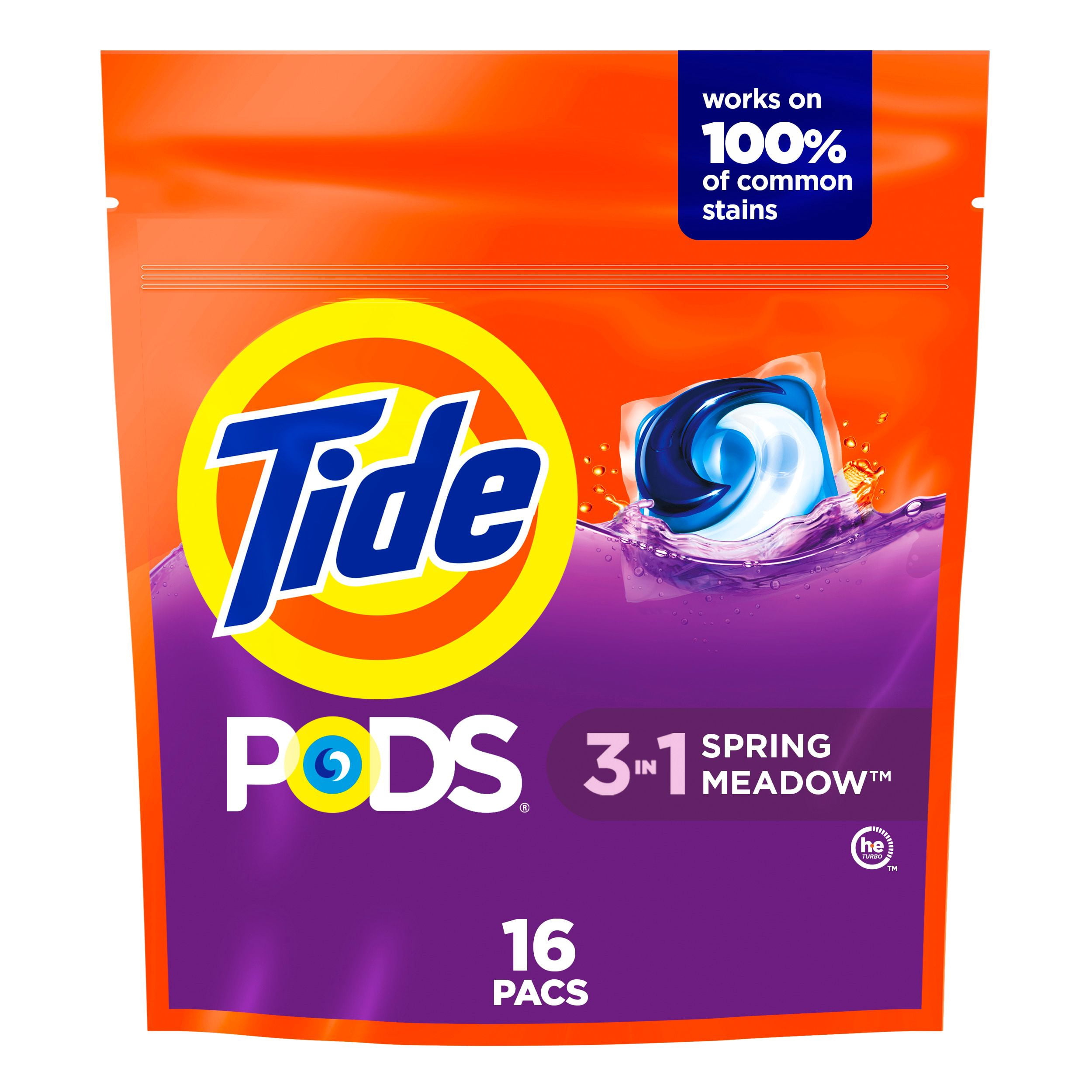 Tide Capsules de Détergent à Lessive, Parfum Prairie Fleurie, 3 en 1 Détachant, Éliminateur d'Odeurs, Protecteur des Couleurs, Capsules de Savon à Lessive Concentré, 16 Unités