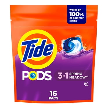 Tide PODs Laundry Detergent, Spring Meadow Scent, 3-in-1 Stain Remover, Odor Fighter, Color Protector, Concentrated Laundry Soap Pacs, 16 Count