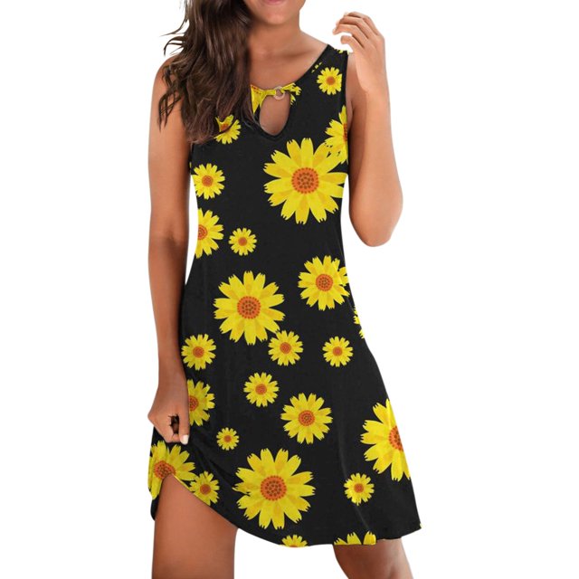 TJAZFJPA Robe de Maternité Noire pour Femmes Élégante à Col Rond Robe Débardeur Robe Décontractée à Imprimé Floral Robe pour Camoufler le Ventre Robe Élégante
