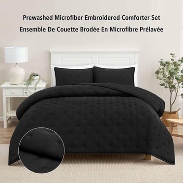 Ensemble de couette Mainstays format Queen, doux, léger et toutes saisons, 3 pièces, noir