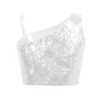 thumbnail image 2 of iixpin Girls Off Shoulder Tops Kids Sparkle Glitter Spaghetti Straps Pageant Crop Tank Top White 12, 2 of 6