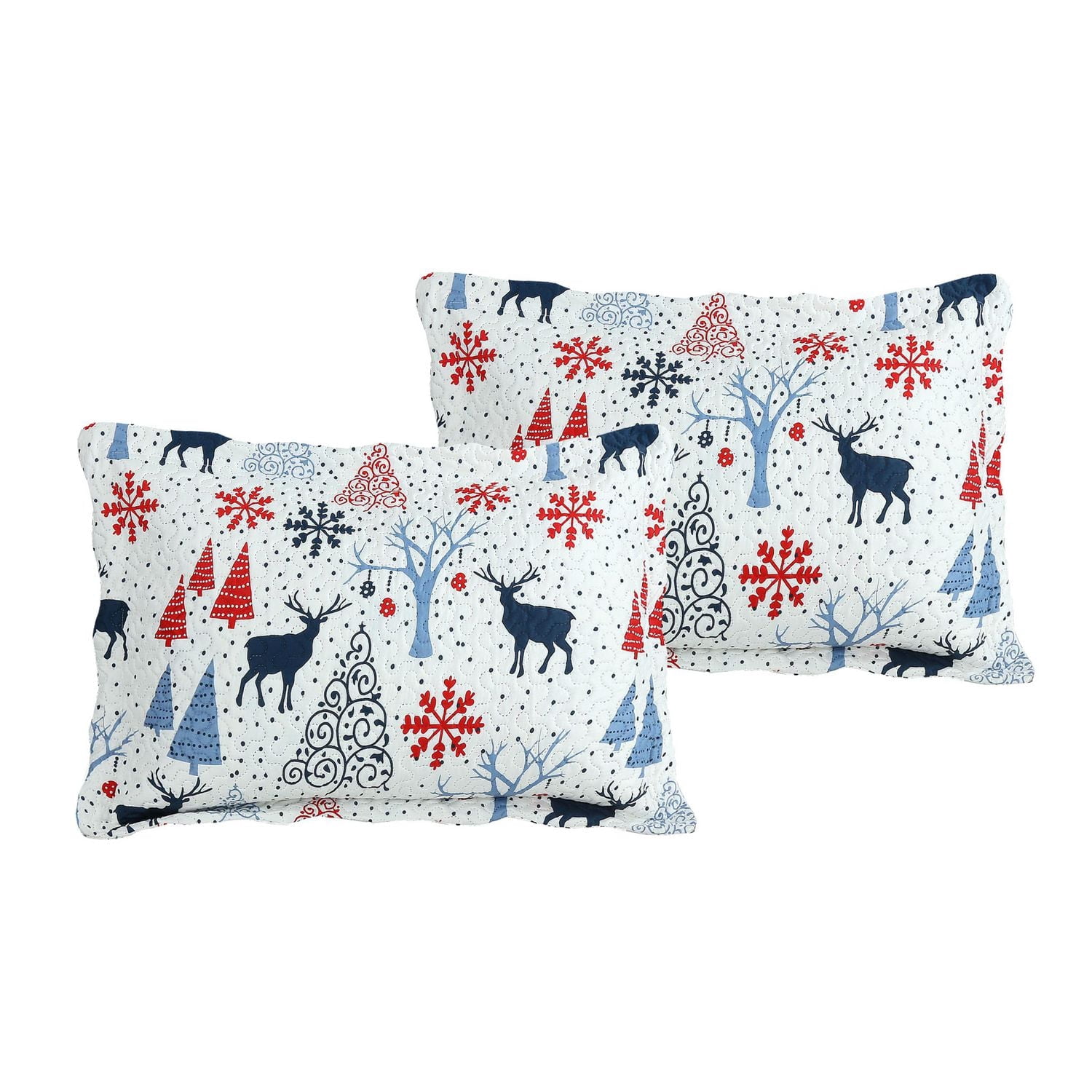 Marina Decoration Rich Printed Embossed Pinsonic Coverlet Bedspread Ultra Soft Bedding Summer Christmas Quilt Set with Shams, Xmas Reindeer and Tree Pattern