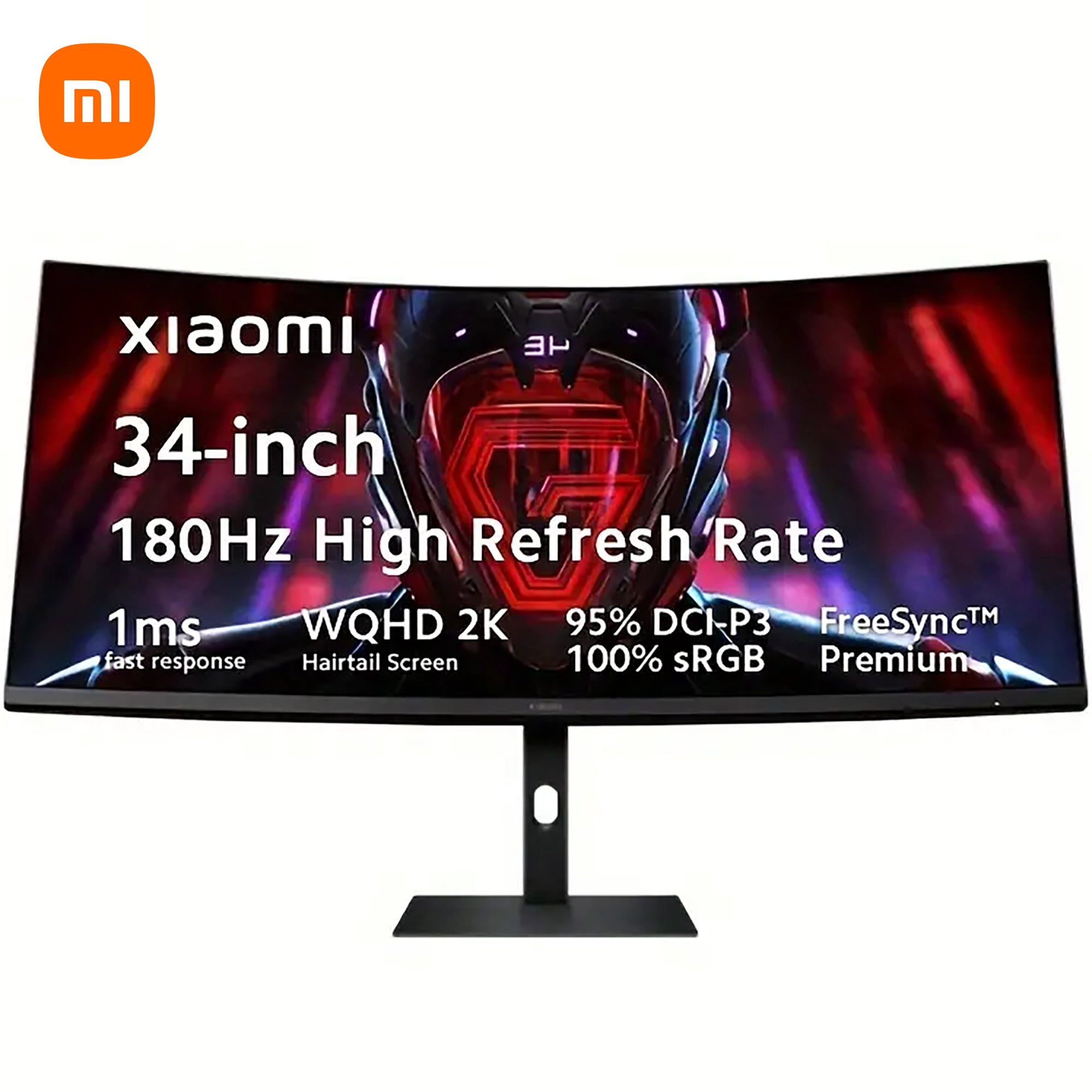 Xiaomi 34" Curved Gaming Monitor UWQHD (3440x1440) 180Hz, 1ms Response, AMD FreeSync, 95% DCI-P3, 100% sRGB, Ultra-Thin Bezel, VESA Compatible - Black