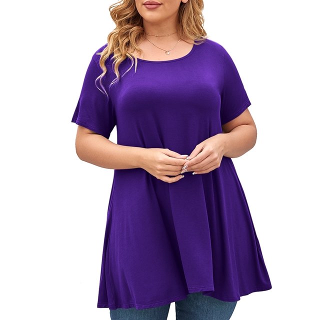 LARACE Plus Size Tunic Tops for Women Summer Short Sleeve Round Neck Woman Plus Top