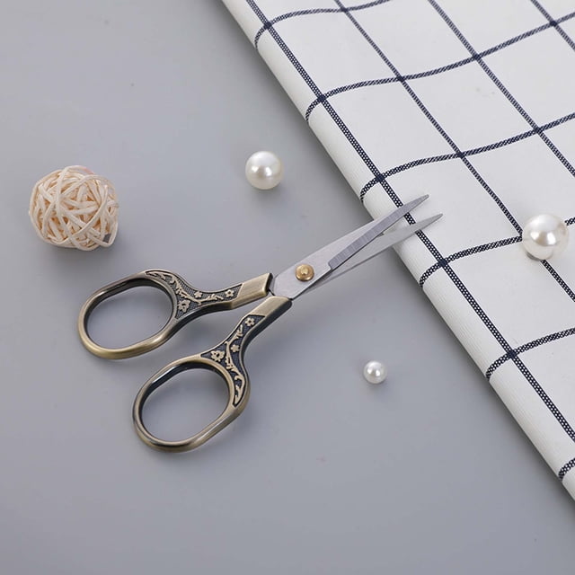 HOARBOEG Vintage Stainless Steel Electroplated Scissors Retro Carved Scissors Stitch Thread Ends Home Scissors Office Scissors