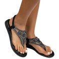 thumbnail image 4 of Kcodviy Bohemian Sandals Beach Sandals Tie Up Sandals for Women Flip Flops Thong Sandals Womens Tan Sandals for Women Rhinestone Slingback Rope Sandals for Women Flat Sandals, 4 of 6