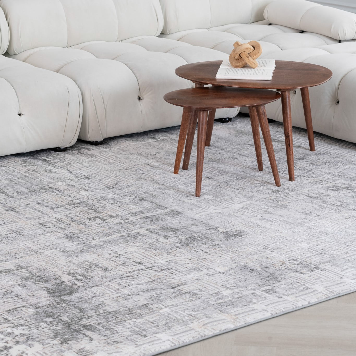 Tapis d'interieur scandinave Atlas Rug Branch, gris beige, effet vieilli - Salon, chambre, salle a manger et cuisine