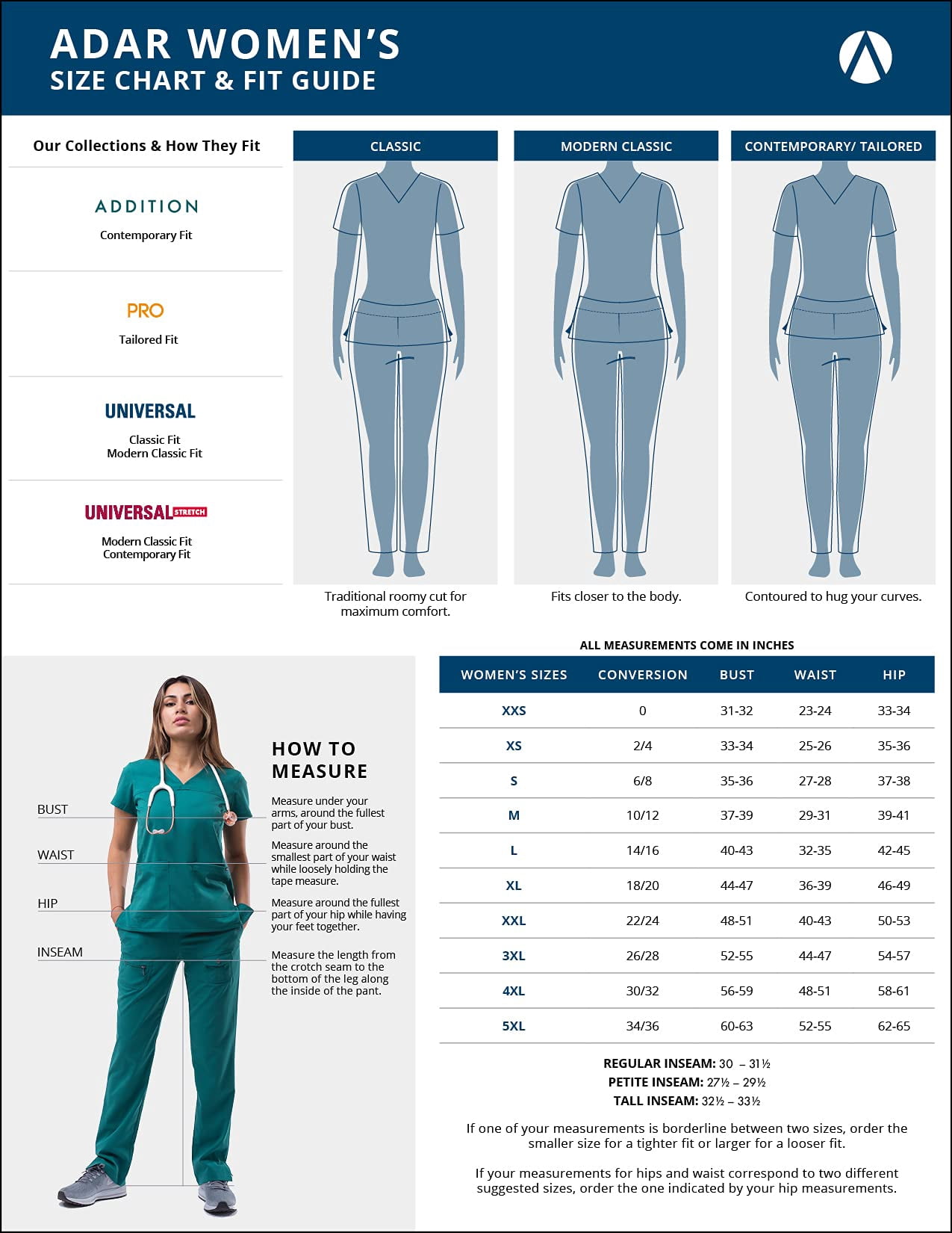 Adar Underscrubs for Women Multi Color 3 Pack - Long Sleeve Underscrub Comfort Tee