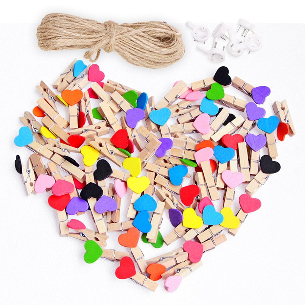 50pcs Love Heart Small Wooden Clothespin Craft Clips DIY Photo Cards Peg