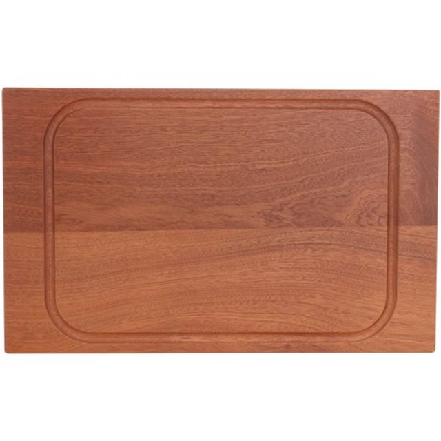 American Imaginations 18-in. W Kitchen Cutting Board AI-34864, a rectangular solid wood cutting board with oak lacquer-stain finish, measuring 18 by 11 inches and 1.5 inches thick, designed for above counter use with a juice groove around the edge, suitable also as a serving board.