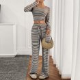 thumbnail image 4 of NJDVHB Économies d'Automne Hiver! Ensemble de Détente pour Femmes, Tenues de Nuit pour Dames, Blouse à Rayures Décontractée Col Rond Manches Longues Mode Short Pyjama, Café, m, 4 of 5