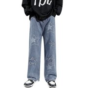 Ketyyh-chn99 Hommes Jeans Regular Fit 2024 Stretch Waist Straight Fit Classic Loose Fit Work Porter Pantalons Bleu,L