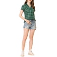 thumbnail image 2 of INSPIRE CHIC Chemises à Carreaux pour Femmes Col en Pointe Boutonnées Blouses de Rentrée Vert Beige G, 2 of 6