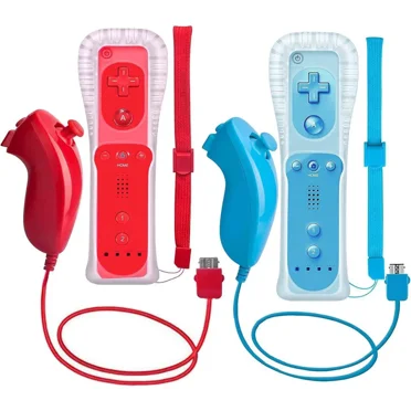 2 Packs Wireless Controller and Nunchuck for Wii and Wii U Console, Gamepad with Silicone Case and Wrist Strap