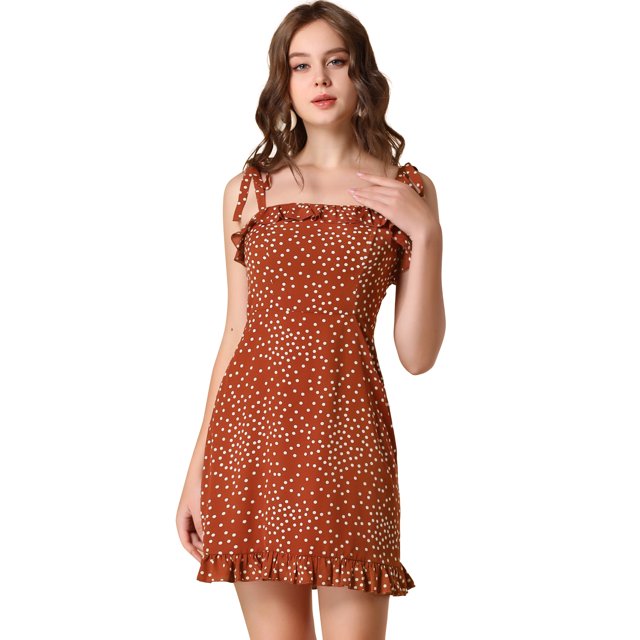 INSPIRE CHIC Robe Courte Évasée à Volants à Bretelles Spaghetti Imprimée pour Femme