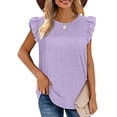 thumbnail image 2 of Plus Size Summer Tops for Women Crochet Crewneck Ruffle Shorts Sleeve T Shirts Loose Blouses, 2 of 6
