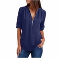 thumbnail image 2 of TIMIFIS Mode Automne pour Femmes Chemises d'Été à Manches Longues pour Femmes Tunique Décontractée à Fermeture Éclair Col en V Blouse à Manches Roulables Hauts Blouses pour Femmes, 2 of 7