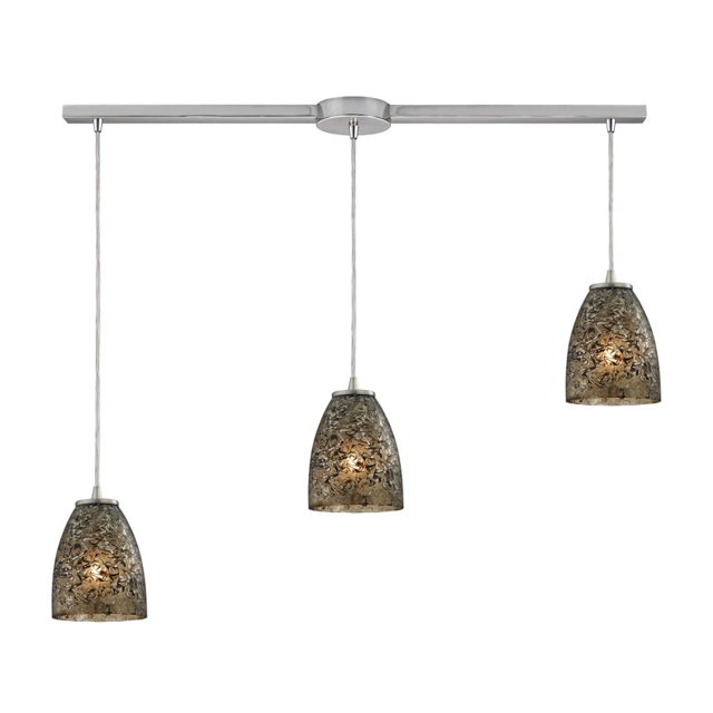 ElkGroup International 10465/3L-BRF Fissure 3 Light Pendant In Satin Nickel And Smoke Glass