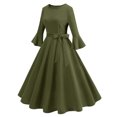 thumbnail image 4 of cfhntfmh Robes de Cocktail pour Femmes Élégantes à Manches Longues Évasées Robe d'Automne de Noël Ceinturée à Col Rond Robe de Soirée, 4 of 6