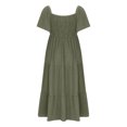 thumbnail image 4 of Penkiiy Robe Maxi d'Été Décontractée pour Femme à Manches Courtes, Col en V, Taille Smockée Élastique, à Volants, Ligne A, avec Poches, m Vert Armée, 4 of 6