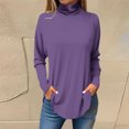 thumbnail image 2 of FAIWAD Women's Turtleneck Long Sleeve Tops Basic Layering Irregular U Hem Soft Underwear Tunic Tops, 2 of 4