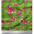 thumbnail image 1 of Soimoi Green Cotton Duck Fabric Check & Floral Print Fabric by Yard 42 Inch Wide, 1 of 5