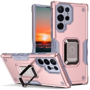 Supersield Samsung S21 Ultra Case Defender Fitted Hard Shell Ring Holder Stad Cover Case for Galaxy S21 Ultra - Rose Gold