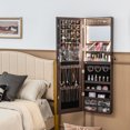 thumbnail image 2 of Gymax Wall Mounted Jewelry Armoire with Full-Length Mirror and 3-Color Lights, Brown, 2 of 10